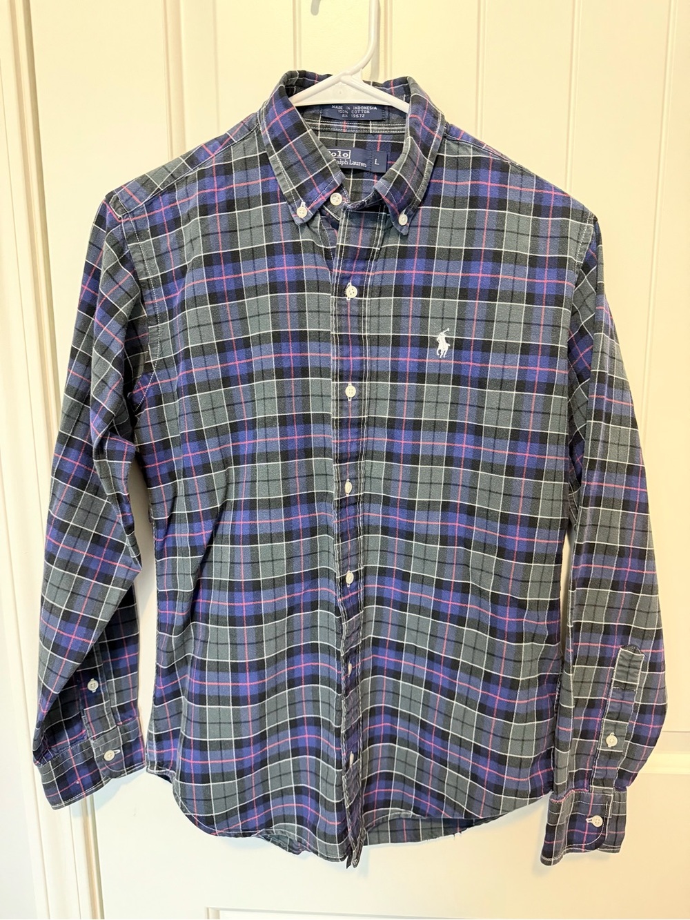 Polo by Ralph Lauren Boys Blue & Gray Plaid Button-Down Shirt - Youth Large